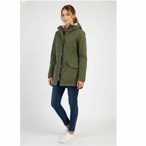 Hollister Sherpa Lined Parka Jacket XS‎ | Olive Green Hooded Coat Winter Warm